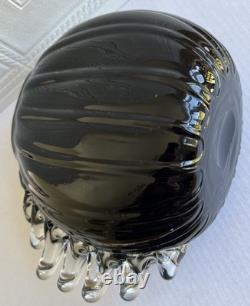 Large Black Studio Glass Hand Blown Vase With Clear Decorative Fins To One Side