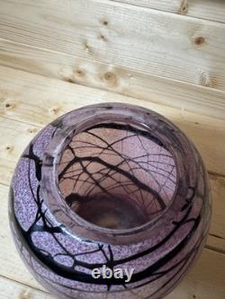 Large Bohemian Ernst Steinwald Spots & Thread Pink Iridescent Glass Vase 1920s