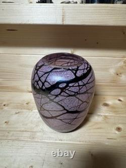 Large Bohemian Ernst Steinwald Spots & Thread Pink Iridescent Glass Vase 1920s