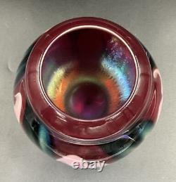 Large Charles Lotton Multi Flora Art Glass Vase Signed Iridescent Red Pink