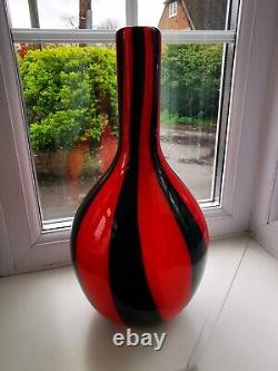 Large Contemporary Murano Style Red & Black Stripe Gourd shaped Art Glass Vase