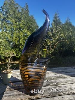 Large Czech 1960-70s Sommerso Glass Vase 50cm Amethyst Amber Hospodka Style MCM