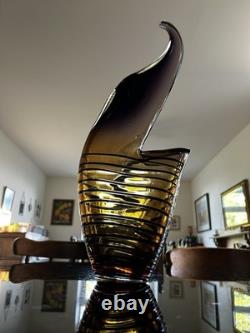 Large Czech 1960-70s Sommerso Glass Vase 50cm Amethyst Amber Hospodka Style MCM