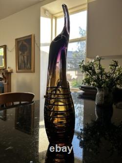 Large Czech 1960-70s Sommerso Glass Vase 50cm Amethyst Amber Hospodka Style MCM