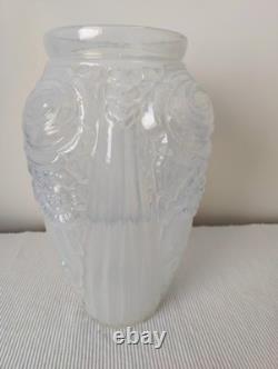 Large French Opalescent Art Deco Glass Vase 30's