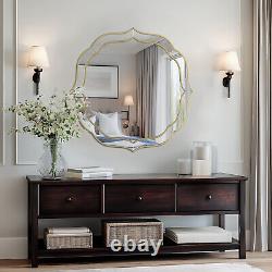 Large Glass Wall Mirror Beveled Golden Rim Accent Mirror Entryway Bathroom Decor