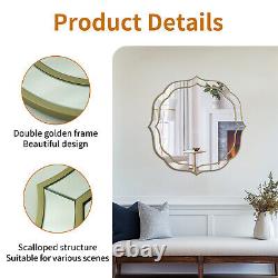 Large Glass Wall Mirror Beveled Golden Rim Accent Mirror Entryway Bathroom Decor