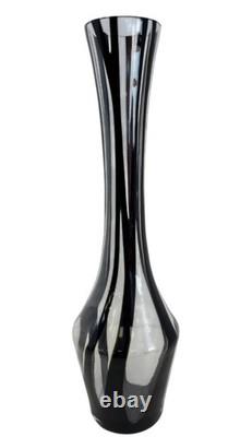 Large Hand Blown Art Glass Vase Black Stripe Studio Glass Murano Style 65cm