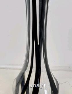 Large Hand Blown Art Glass Vase Black Stripe Studio Glass Murano Style 65cm