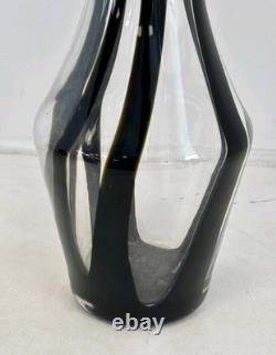 Large Hand Blown Art Glass Vase Black Stripe Studio Glass Murano Style 65cm