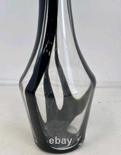 Large Hand Blown Art Glass Vase Black Stripe Studio Glass Murano Style 65cm