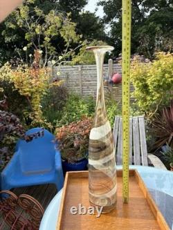 Large Hand Blown Studio Art Glass Attenuated Bottle Vase 46cm Agate Tiger