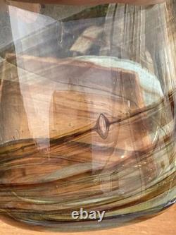 Large Hand Blown Studio Art Glass Attenuated Bottle Vase 46cm Agate Tiger