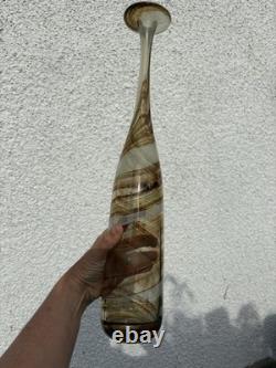 Large Hand Blown Studio Art Glass Attenuated Bottle Vase 46cm Agate Tiger