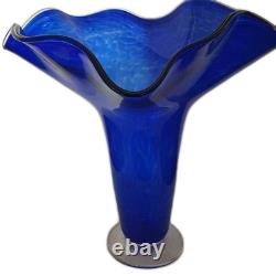 Large Handblown Signed Blue Studio Art Glass Vase