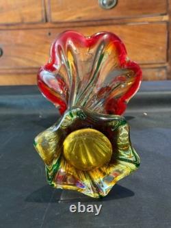 Large Handmade Art Glass Vase Red Amber Green Swirl Heavy Studio Glass 27cm Large Handmade Art Glass Vase Red Amber Green Swirl Heavy Studio Glass 27cm