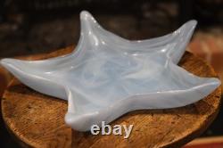 Large Mid Century Czech Opaline Glass Star Bowl 34cm Bohemian Art Glass