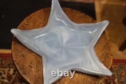 Large Mid Century Czech Opaline Glass Star Bowl 34cm Bohemian Art Glass