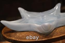 Large Mid Century Czech Opaline Glass Star Bowl 34cm Bohemian Art Glass