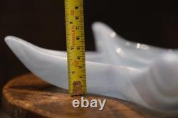 Large Mid Century Czech Opaline Glass Star Bowl 34cm Bohemian Art Glass