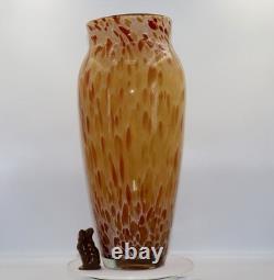 Large Mid Century Mottled Art Glass Vase Amber Orange Murano Style