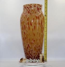 Large Mid Century Mottled Art Glass Vase Amber Orange Murano Style