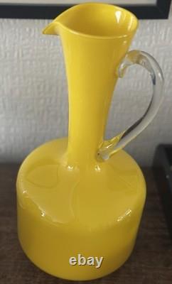Large Mid Century Yellow Art Glass Jug Murano Style Italian 32cm