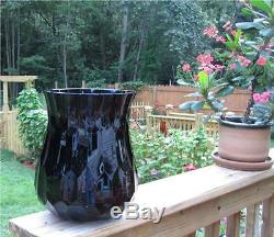 Large Moser Bohemian Art Glass Mirror Black Amethyst Cut Glass Vase