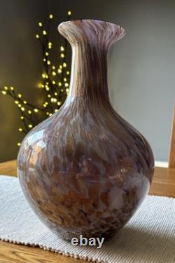 Large Murano Style Art Glass Vase Copper Aventurine Amethyst Twist 12 Vintage