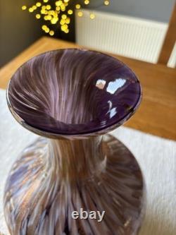 Large Murano Style Art Glass Vase Copper Aventurine Amethyst Twist 12 Vintage