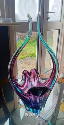 Large Murano Style Sommerso Art Glass Sculptural Vase Centrepiece 51cm