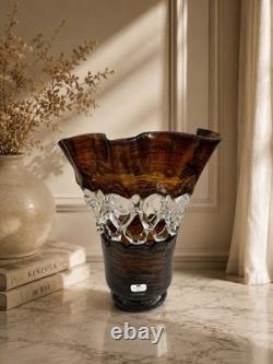 Large Newgrange Living Handmade Art Glass Vase Amber Brown Clear 35cm