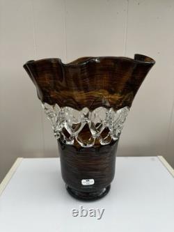 Large Newgrange Living Handmade Art Glass Vase Amber Brown Clear 35cm