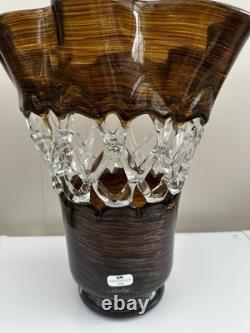 Large Newgrange Living Handmade Art Glass Vase Amber Brown Clear 35cm