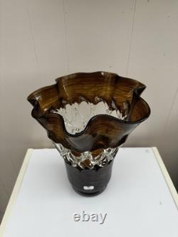 Large Newgrange Living Handmade Art Glass Vase Amber Brown Clear 35cm