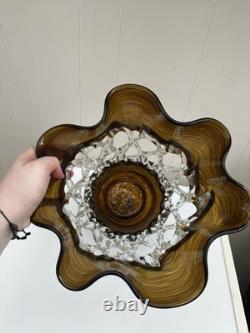 Large Newgrange Living Handmade Art Glass Vase Amber Brown Clear 35cm