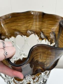 Large Newgrange Living Handmade Art Glass Vase Amber Brown Clear 35cm