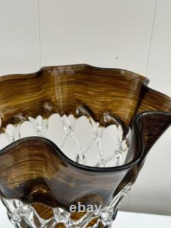 Large Newgrange Living Handmade Art Glass Vase Amber Brown Clear 35cm