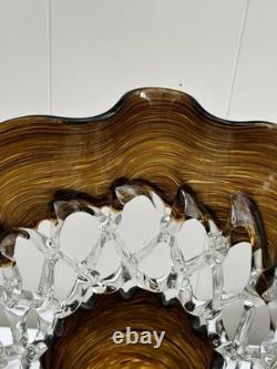 Large Newgrange Living Handmade Art Glass Vase Amber Brown Clear 35cm