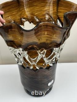 Large Newgrange Living Handmade Art Glass Vase Amber Brown Clear 35cm