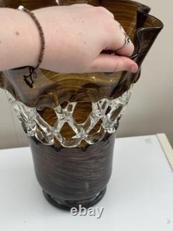 Large Newgrange Living Handmade Art Glass Vase Amber Brown Clear 35cm