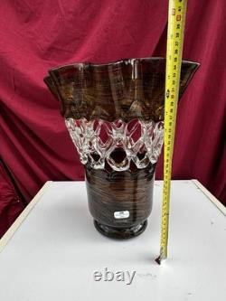 Large Newgrange Living Handmade Art Glass Vase Amber Brown Clear 35cm