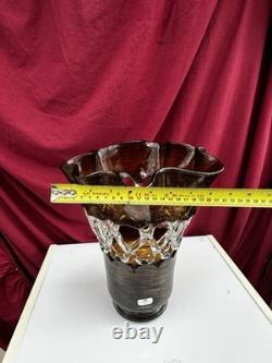 Large Newgrange Living Handmade Art Glass Vase Amber Brown Clear 35cm