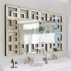 Large Silver Wall Mirror Glass Accent Mirror Hollow-out Art Mirror Console Foyer