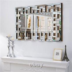 Large Silver Wall Mirror Glass Accent Mirror Hollow-out Art Mirror Console Foyer