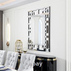 Large Silver Wall Mirror Glass Accent Mirror Hollow-out Art Mirror Console Foyer