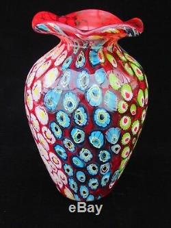 Large Size Murano Art Glass Free-formation Millefiori Murrine Vase with Label