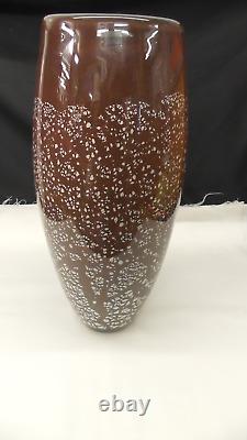 Large Svaja, Scandinavian art glass vase, Brown, White Signed
