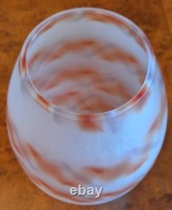 Large Thick Frosted Glass Studio Art Blown Glass Vase Orange Stripes 10 VGC