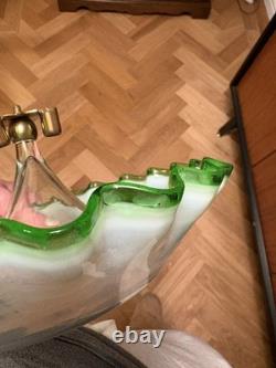 Large Victorian Uranium Vaseline Glass 4 Trumpet Epergne Stourbridge c1890